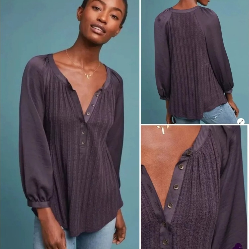 Anthro Meadow Rue Romantic Plum Kersee Henley Top SMALL